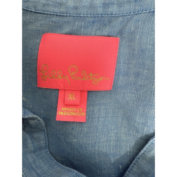 LILLY PULITZER Linley Button-Front Minidress Coverup 3/4 Bell Sleeves XL Linen - Picture 7 of 8